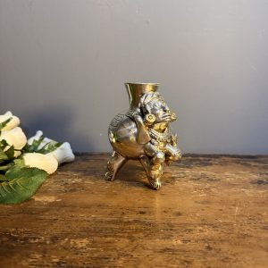 Vas decorativ „D’Argenta” Mexic, stil precolumbian toltec/aztec, ceramică placată cu argint și aur, H 13,5 cm – sertar magic București.