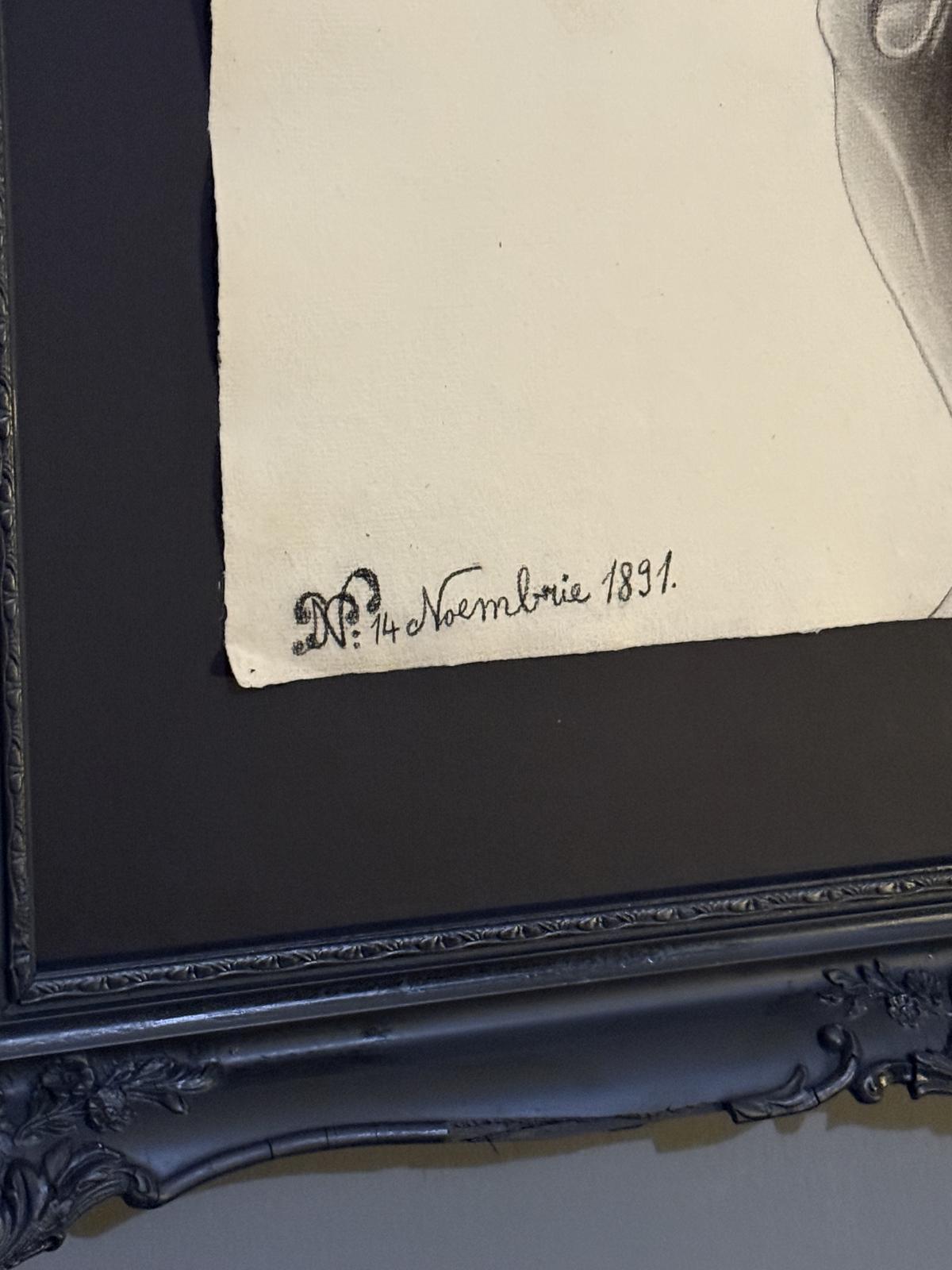 Desen anatomic în creion de Nicolae Protopopescu-Pake, datat 14 noiembrie 1891, montat în ramă veche negru mat – sertar magic București.