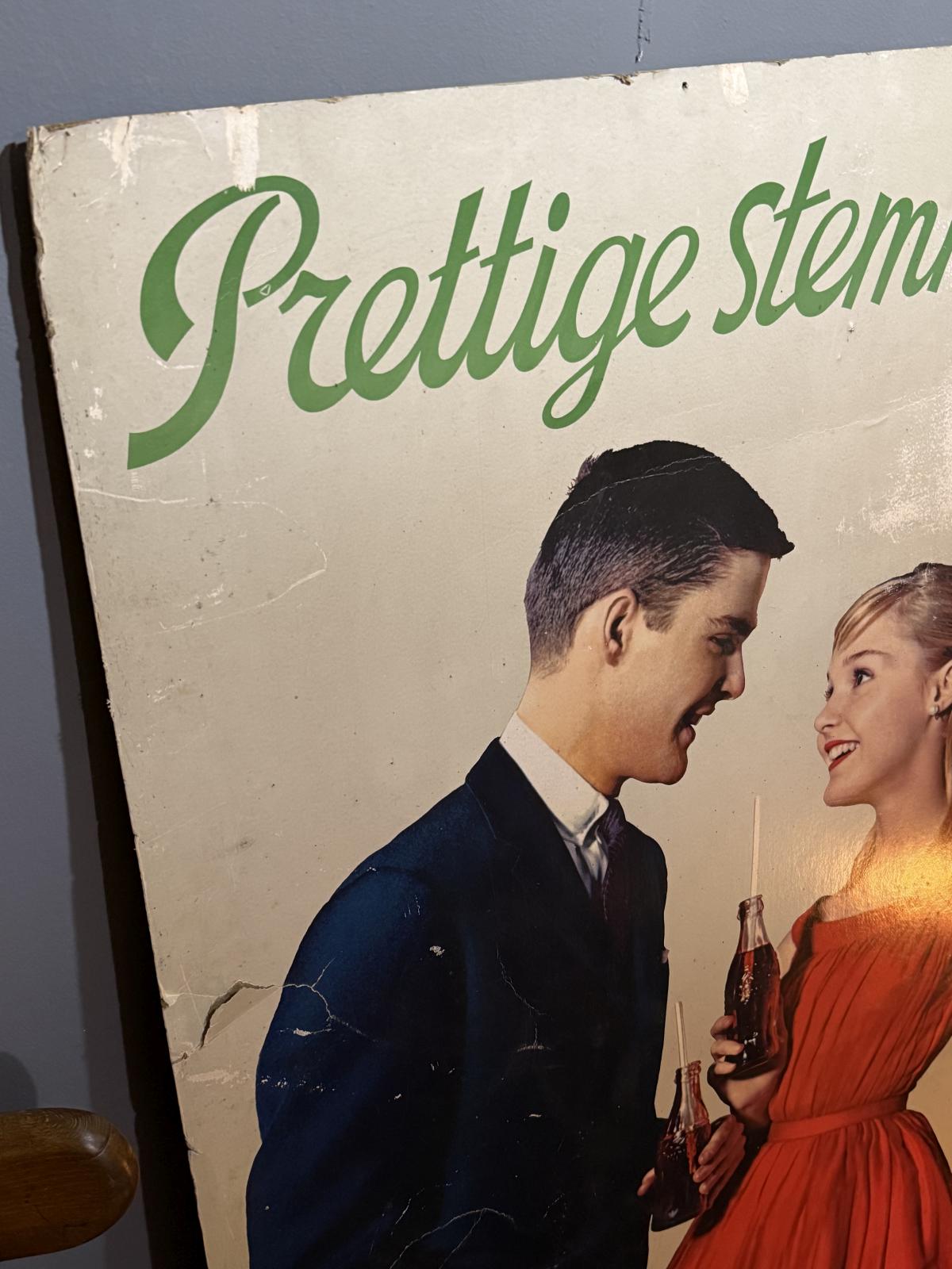 Afiș publicitar Coca-Cola din carton, anii 1950–60, cu timbre fiscale originale pe spate. 126 × 75 cm. sertar magic București