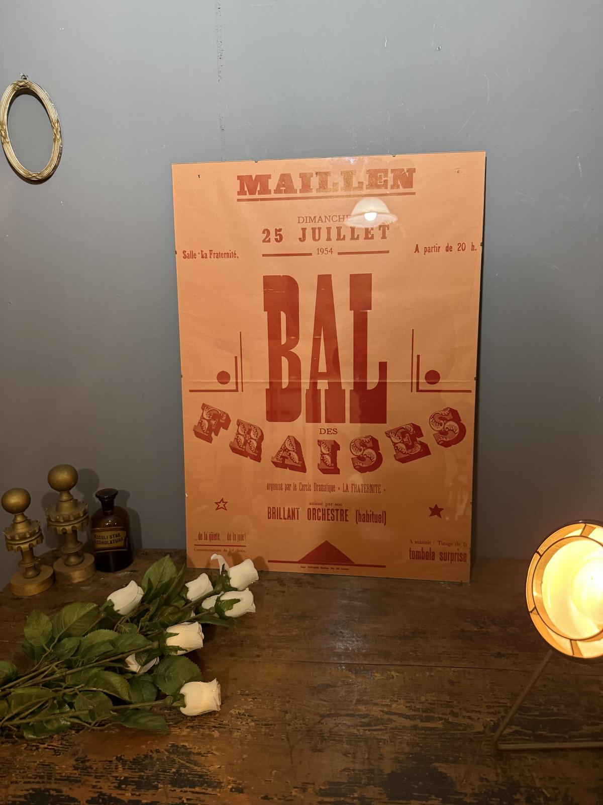 Afiș belgian pentru bal din 1954, grafism tip Art Deco, 50 x 70 cm. sertar magic București antichitati vintage decor design