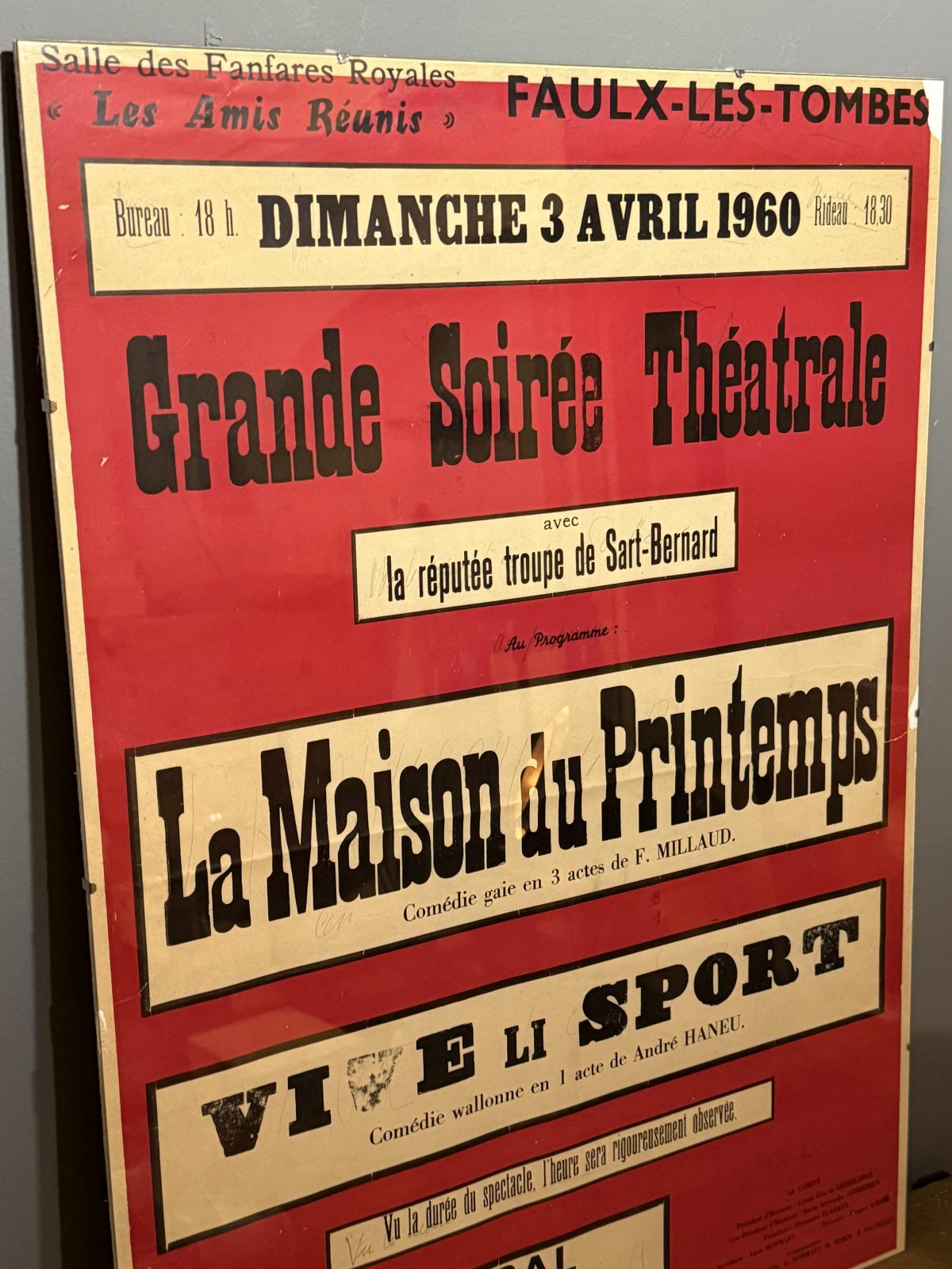 Afiș teatral belgian din 1960, 50 x 70 cm, tipărit original, urme fine de uzură. sertar magic București. antichitati vintage