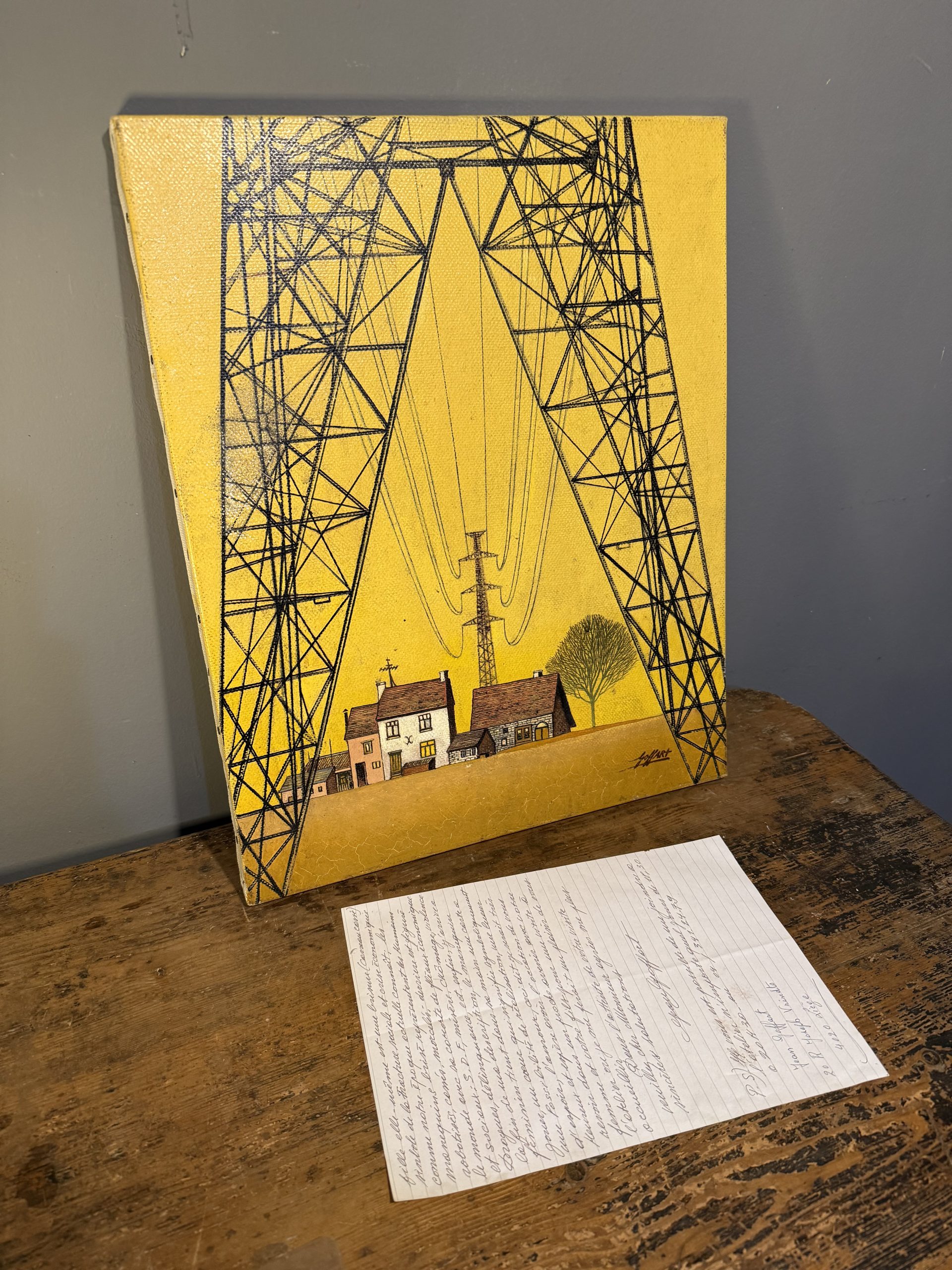 Pictură originală pe pânză de Jean Goffart, intitulată „Configuration erotică”, însoțită de scrisoare manuscrisă explicativă semnată de artist. sertar magic București