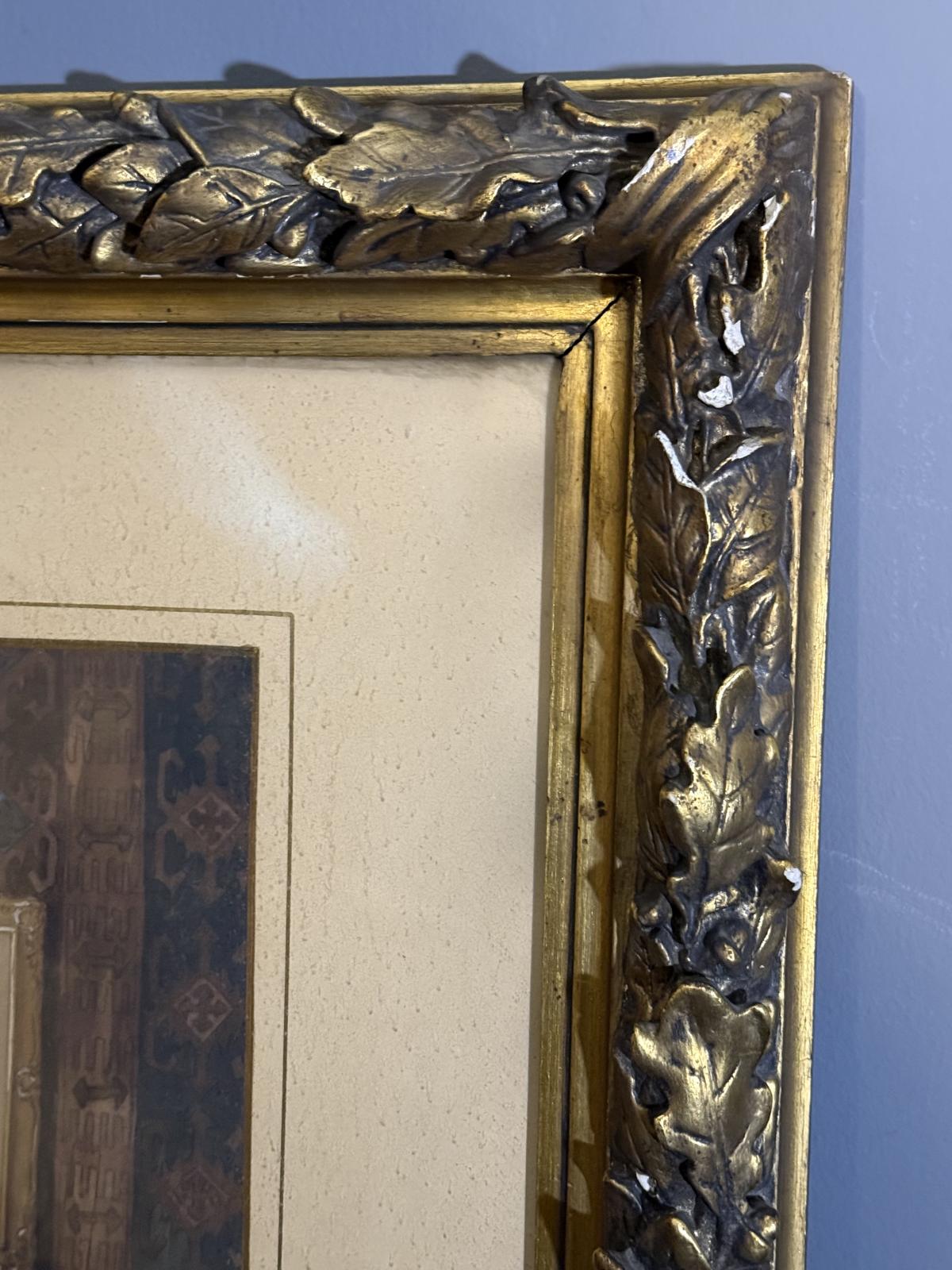 Lucrare figurativă semnată Gheorghe Chirovici, interior oriental, efect de tablou în tablou, prima jumătate a secolului XX. sertar magic București