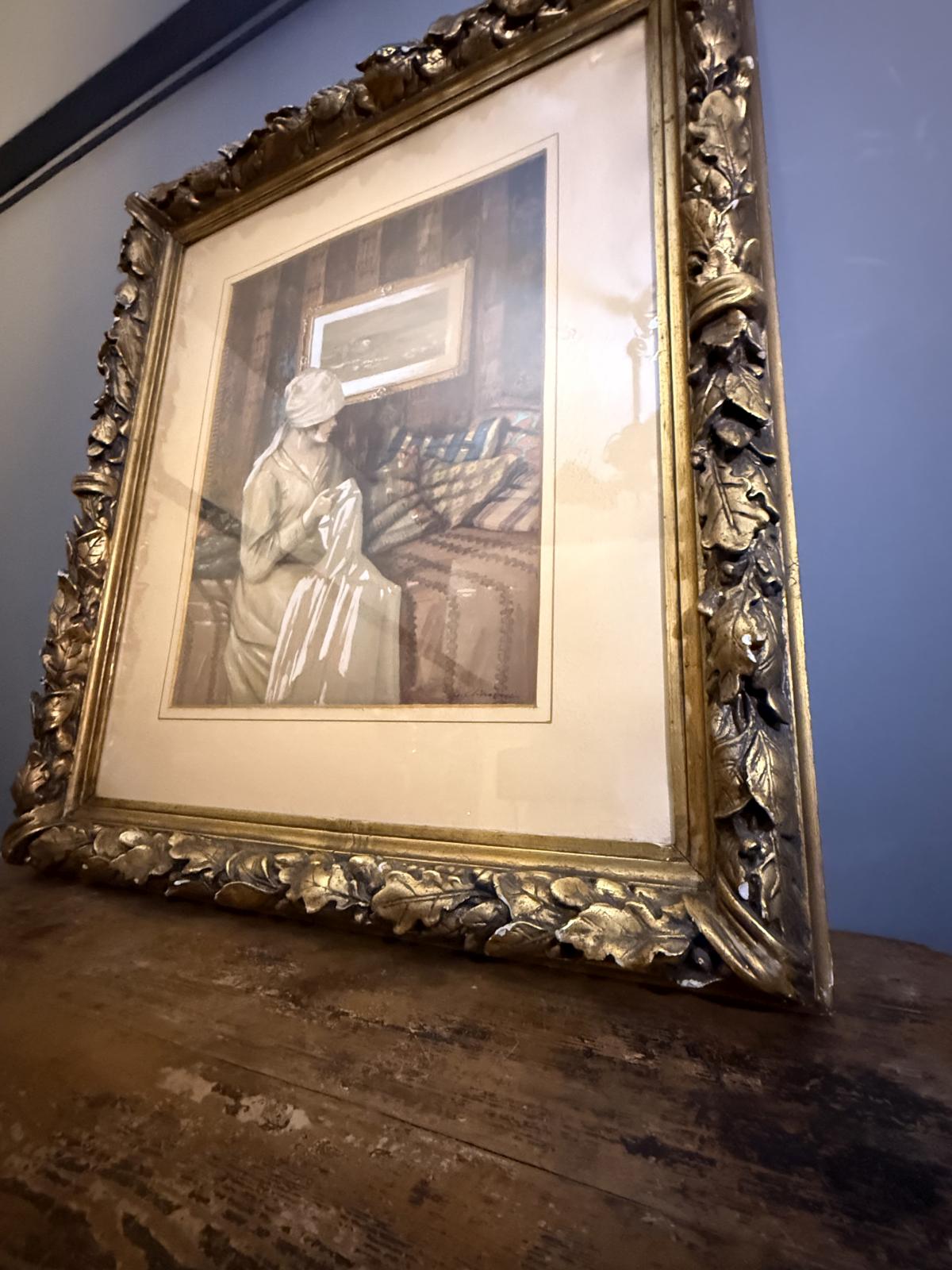 Lucrare figurativă semnată Gheorghe Chirovici, interior oriental, efect de tablou în tablou, prima jumătate a secolului XX. sertar magic București