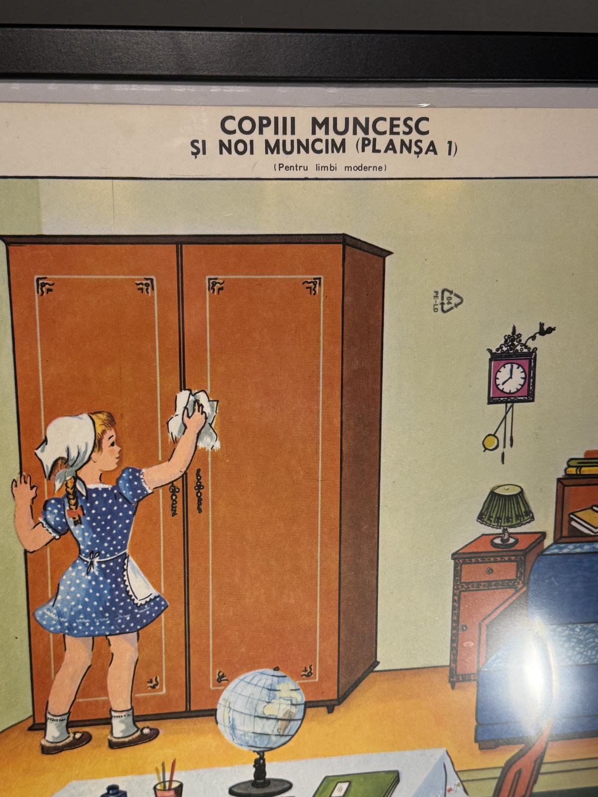 Planșă didactică originală din perioada comunistă (1979), Editura Didactică și Pedagogică București. Ilustrație vintage 73 × 53 cm. sertar magic București.