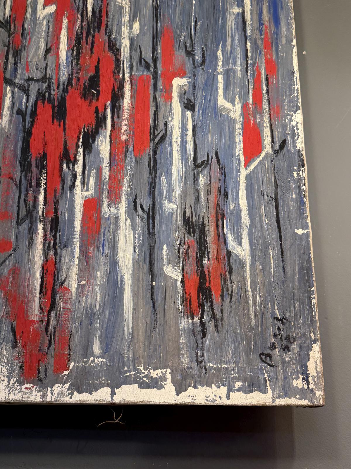 Tablou abstract semnat Bosch, datat 1958, 65 x 82 cm, tehnică mixtă pe pânză, cu patină originală. sertar magic București