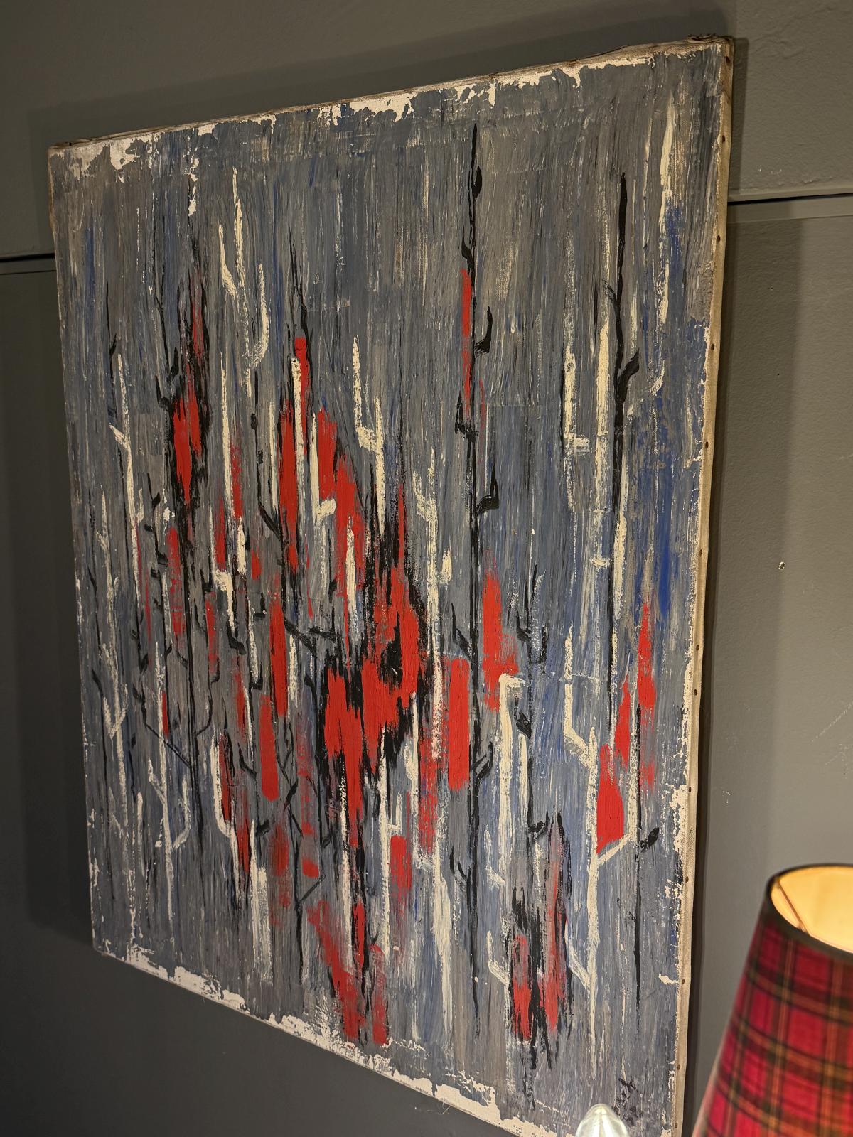 Tablou abstract semnat Bosch, datat 1958, 65 x 82 cm, tehnică mixtă pe pânză, cu patină originală. sertar magic București