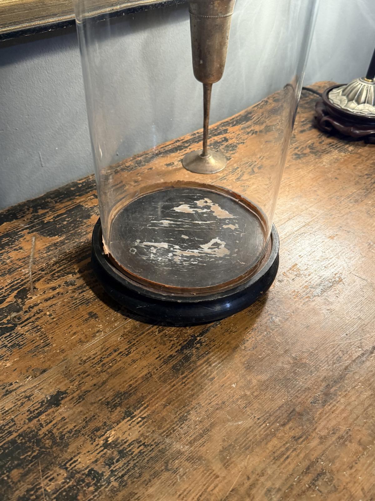 Clopot de sticlă înalt vintage cu bază din lemn, ideal pentru expunere decorativă. Piesă autentică cu patină. sertar magic București