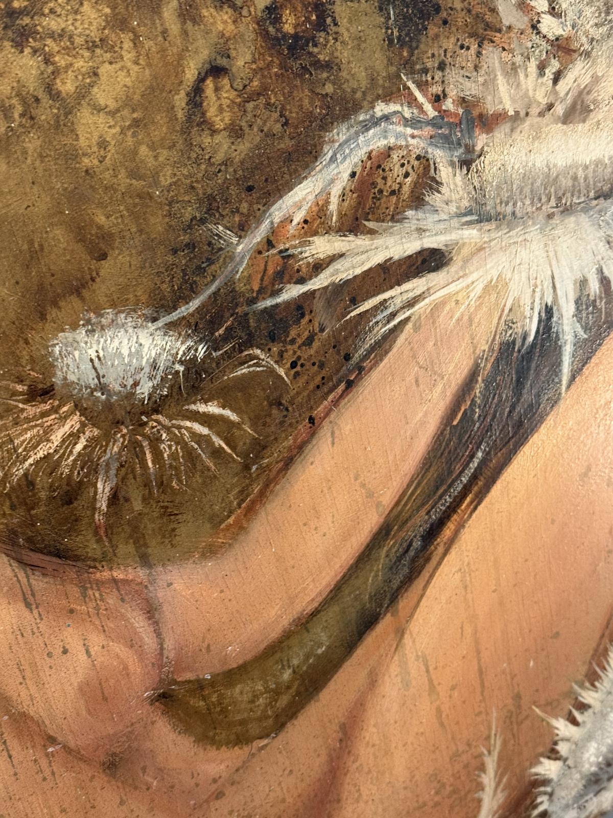 Pictură decorativă pe lemn, nud feminin în stil expresiv, 60 x 75 cm, piesă cu impact vizual. sertar magic București