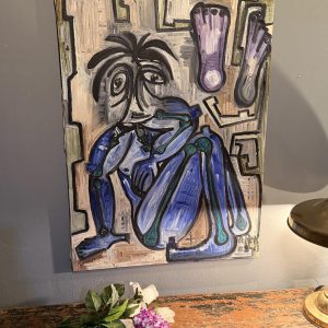 Tablou expresionist semnat, tehnică mixtă, datat 1985. Lucrare decorativă cu relief și compoziție modernă. sertar magic București