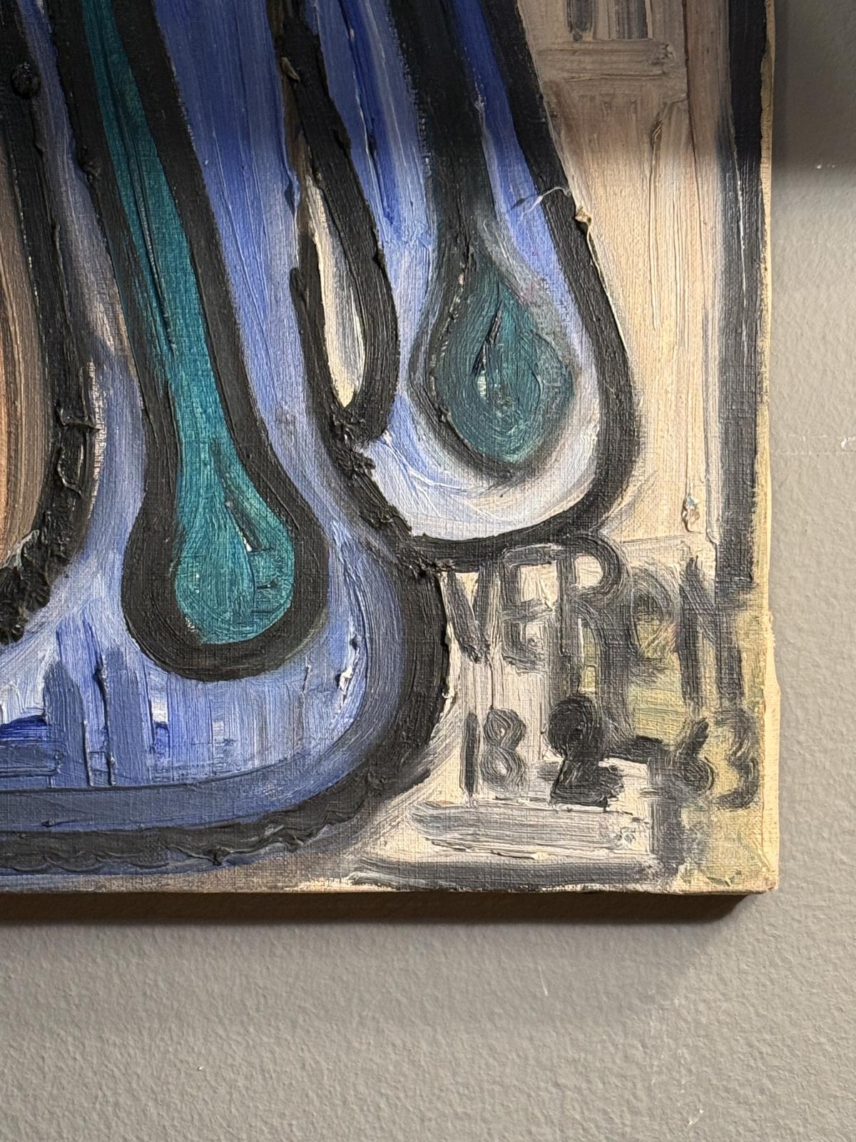 Tablou expresionist semnat, tehnică mixtă, datat 1985. Lucrare decorativă cu relief și compoziție modernă. sertar magic București