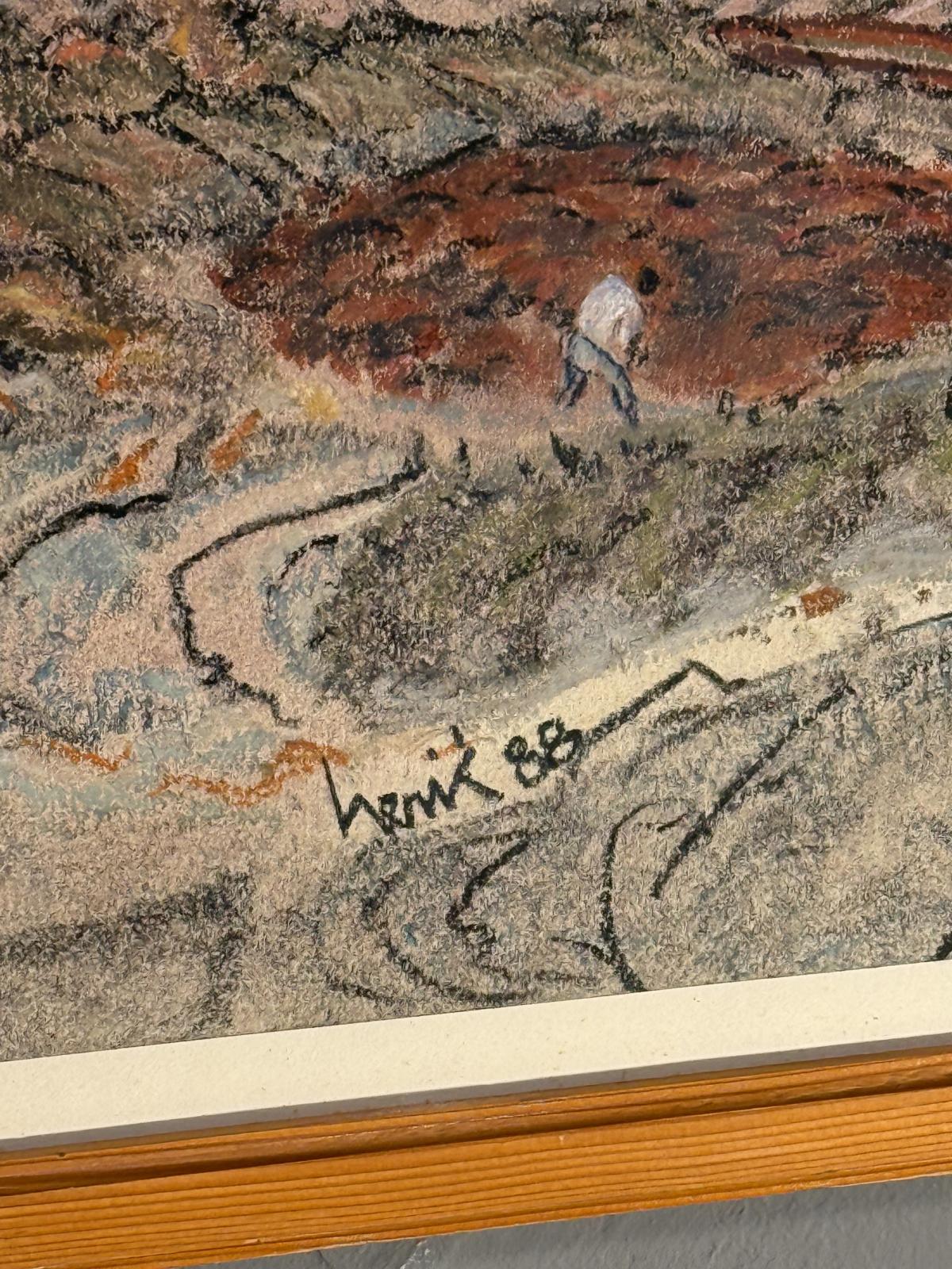 Tablou peisaj realizat în pastel, semnat și datat 1988, format pătrat cu compoziție expresivă. sertar magic București