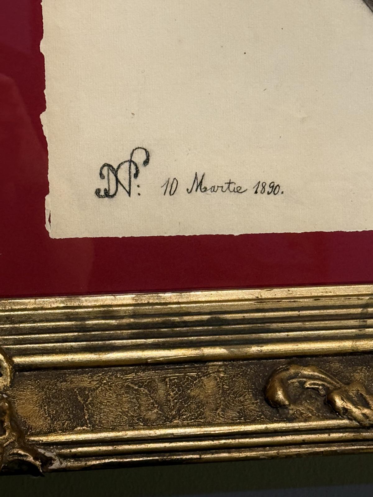 Desen academic realizat în creion și datat 10 Martie 1890, atribuit lui Nicolae Protopopescu-Pake. Ramă aurită de mari dimensiuni. Sertar Magic București.