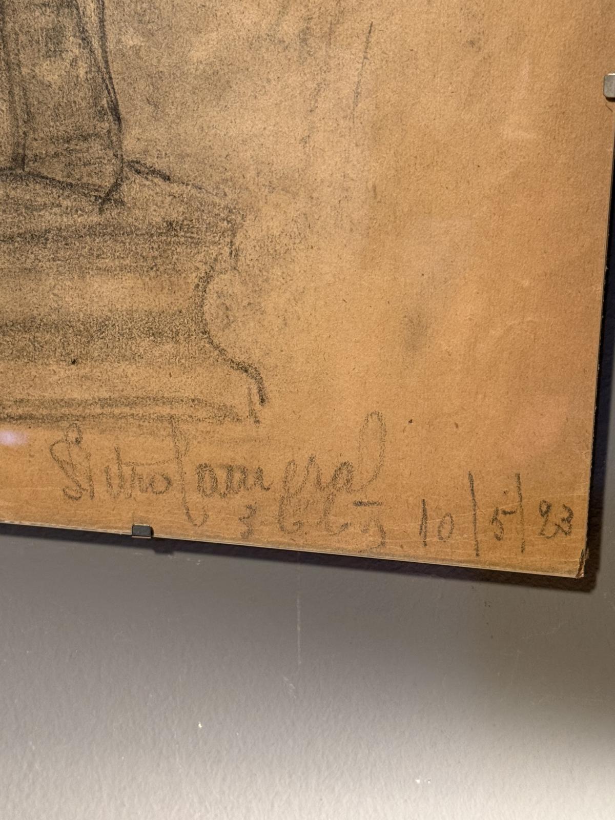 Desen academic italian original, datat 1923, realizat în cărbune și creion pe hârtie. Studiu expresiv de personaj masculin, 60 × 50 cm.
