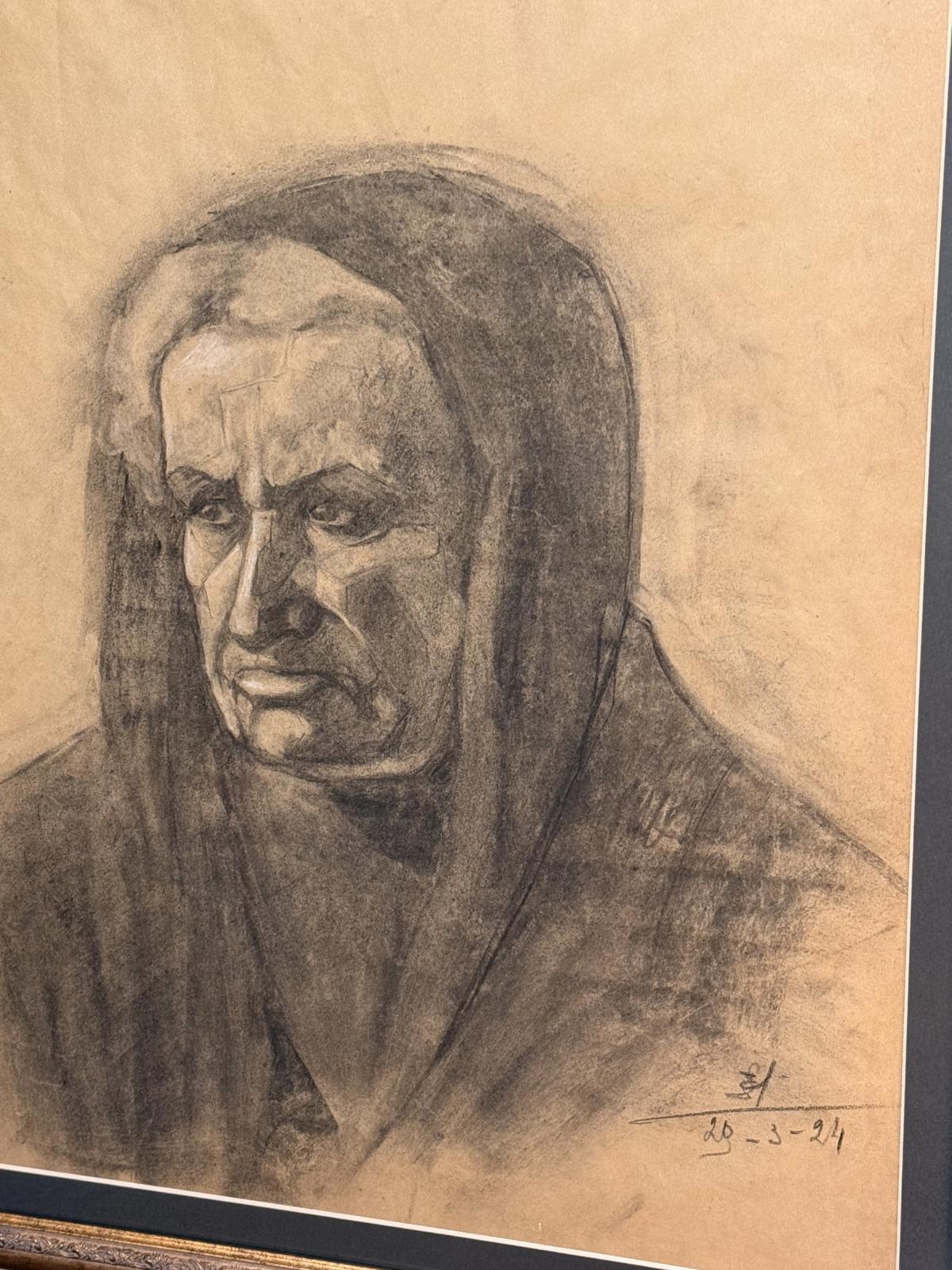 Portret feminin italian realizat în cărbune, datat 26 martie 1924. Lucrare cu o privire puternică, înrămată profesional.