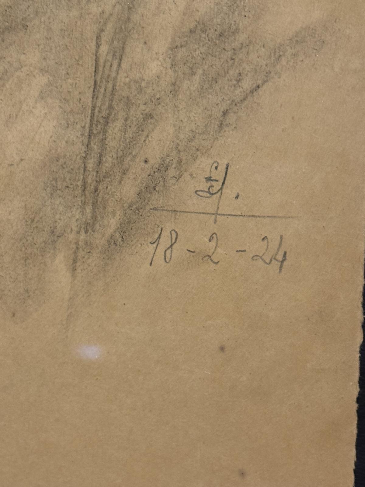 Portret masculin italian realizat în cărbune și creion, datat 18 februarie 1924 și marcat cu un monogram neidentificat.