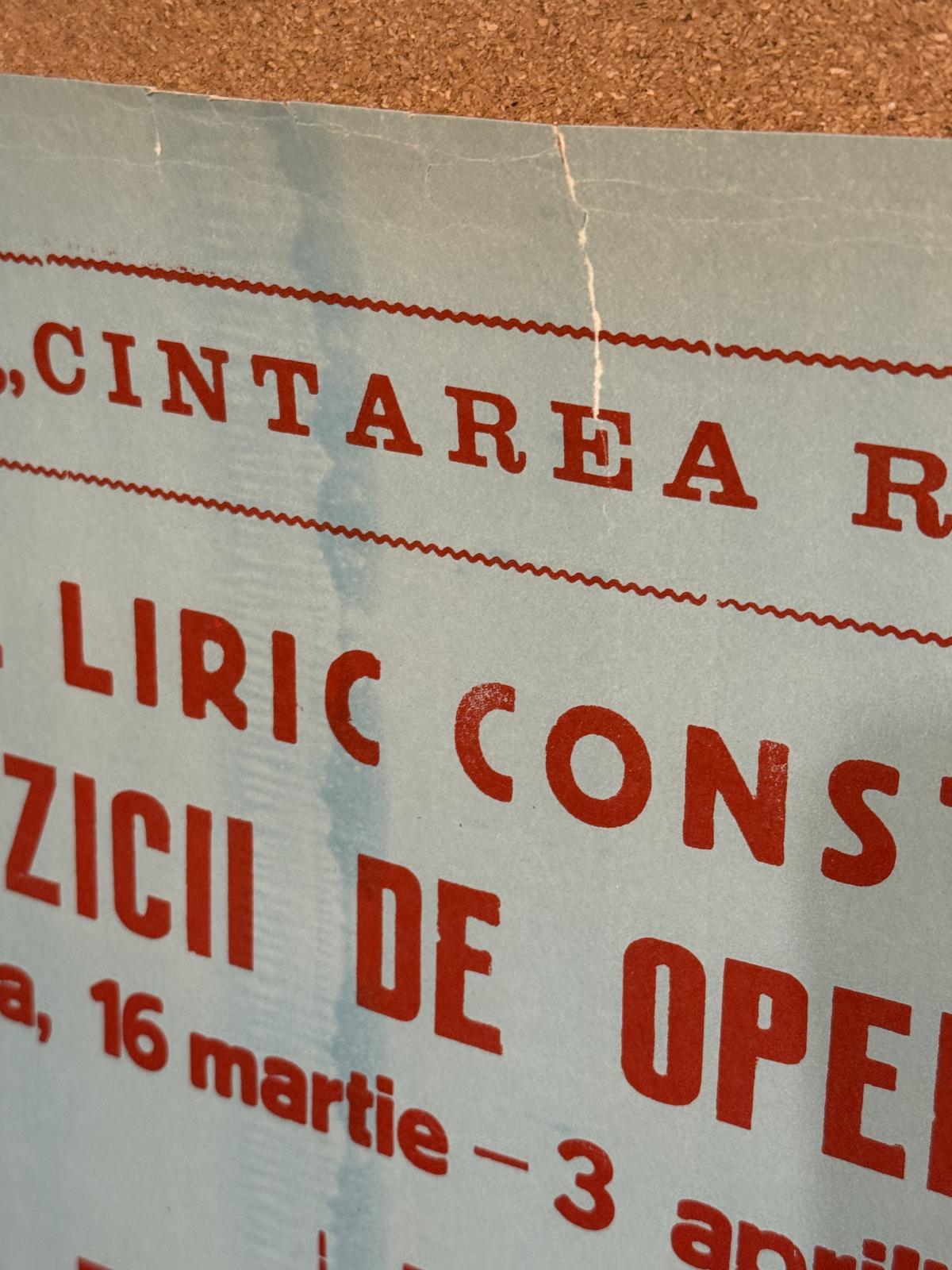 Afiș original al Festivalului Muzicii de Operă și Balet organizat la Teatrul Liric Constanța în 1977, pentru spectacolele Giselle și Boema.