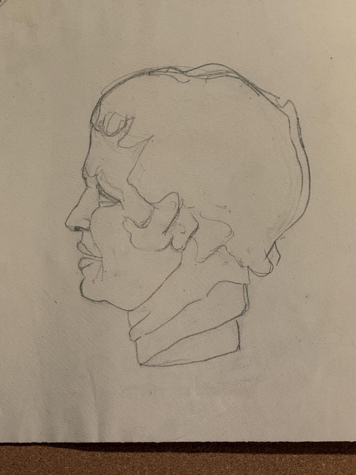 Studiu anatomic italian în creion, reprezentând un profil masculin, datat 3 februarie 1921 și provenit dintr-un lot de lucrări din Bologna.