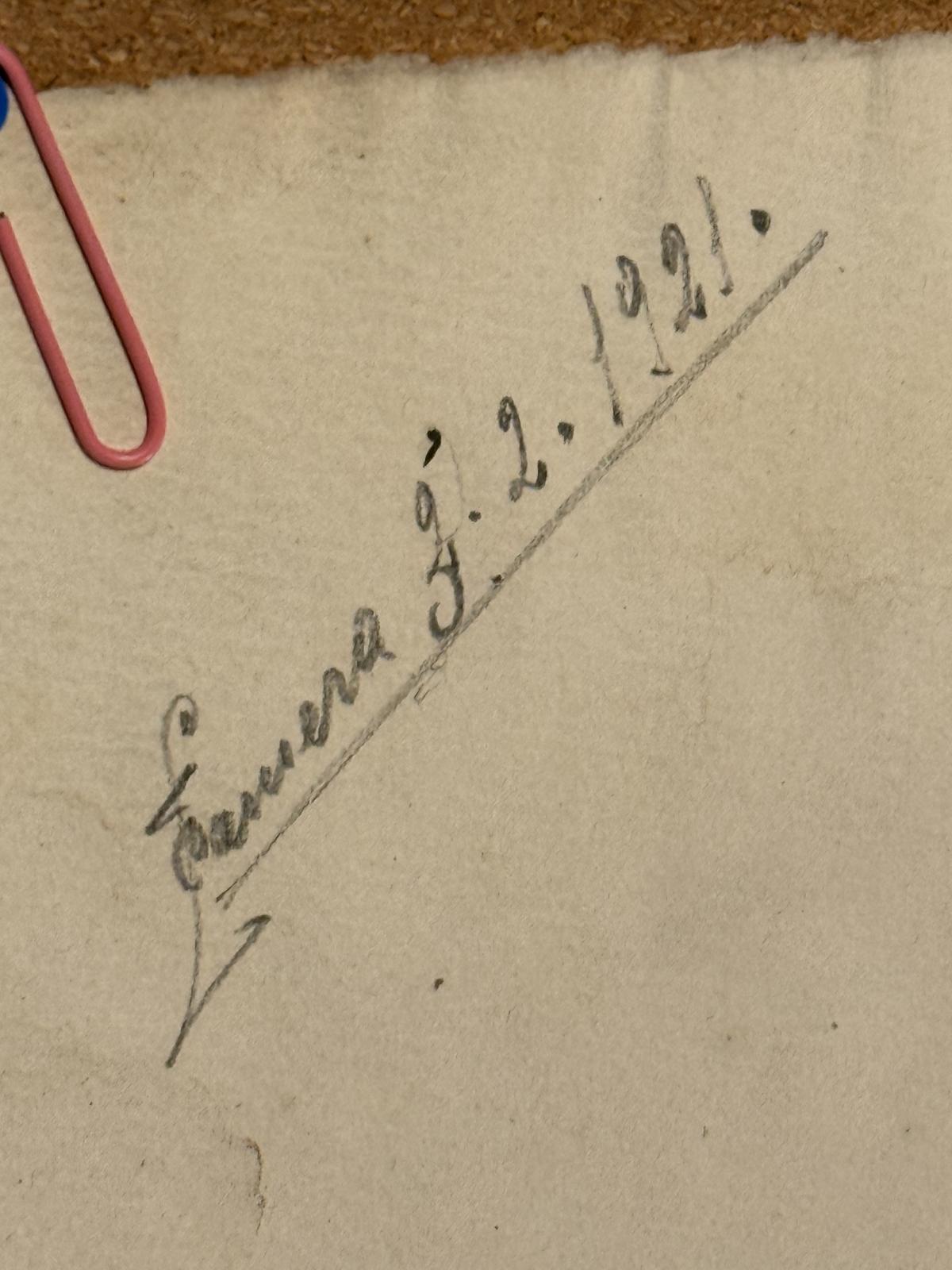Studiu anatomic italian în creion, reprezentând un profil masculin, datat 3 februarie 1921 și provenit dintr-un lot de lucrări din Bologna.